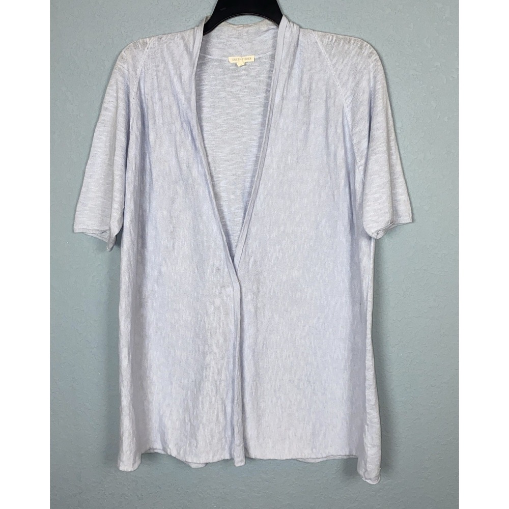 Eileen Fisher Cardigan Womens XL Light Blue‎ Open Linen Cotton Blend Long Line